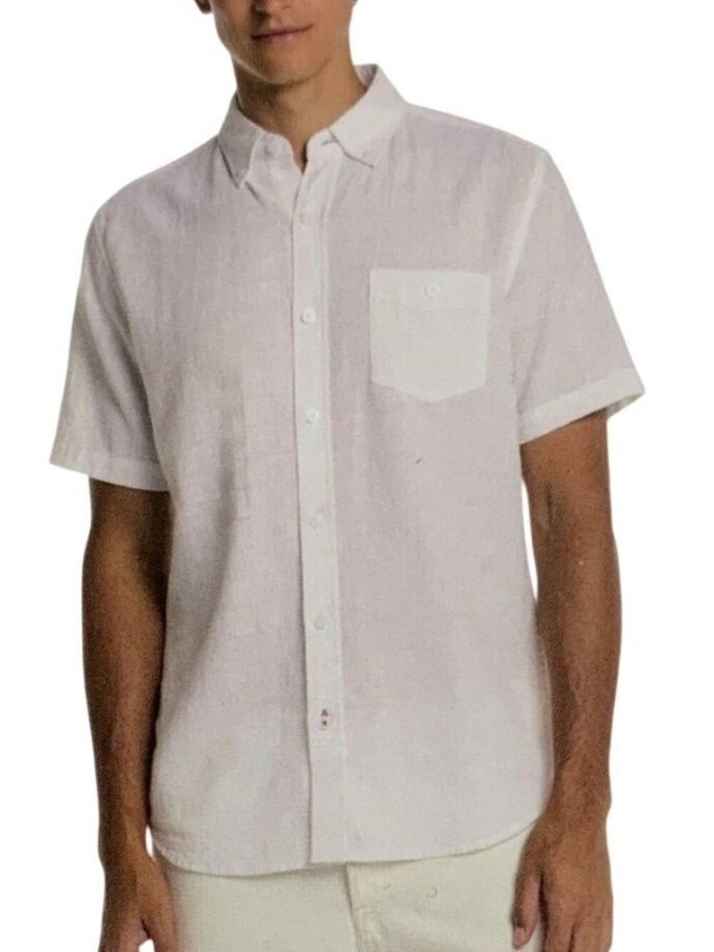 NWT Weatherproof Vintage Men's M Linen Blend Shirt White Short Sleeve Button